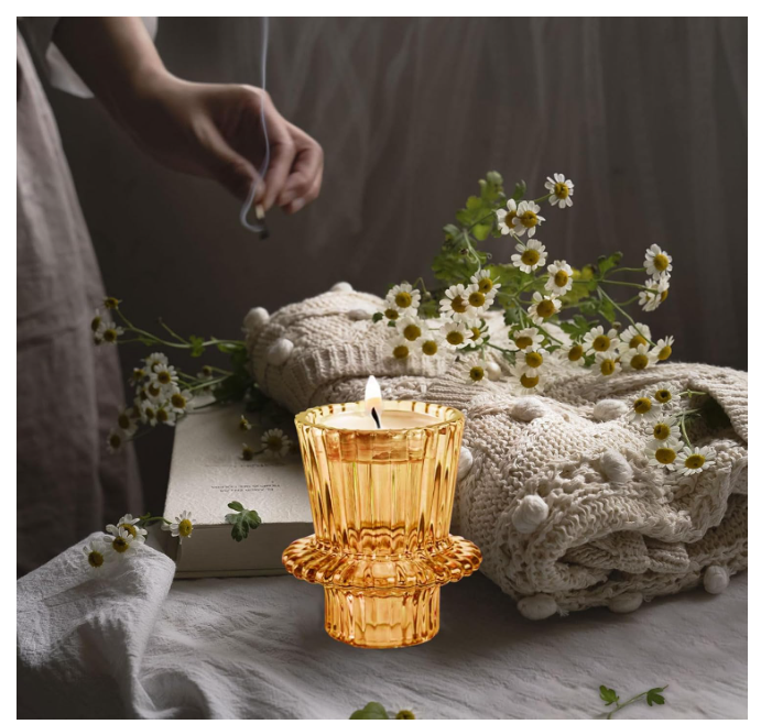Set suporturi de lumânări Tealight/Stâlp- portocaliu – sticlă groasă cu efect prismă, design elegant pentru nuntă și decor masă [7]