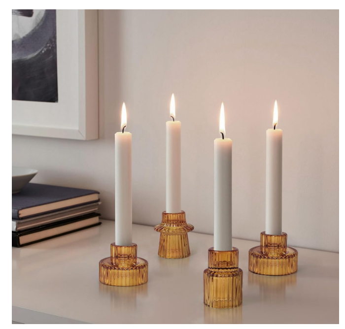 Set suporturi de lumânări Tealight/Stâlp- portocaliu – sticlă groasă cu efect prismă, design elegant pentru nuntă și decor masă [6]