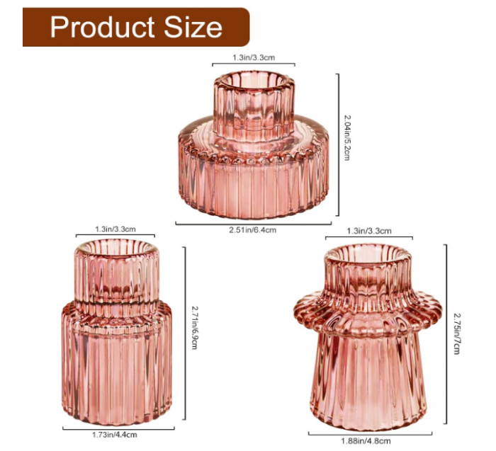 Set suporturi de lumânări Tealight/Stâlp- roz – sticlă groasă cu efect prismă, design elegant pentru nuntă și decor masă [4]