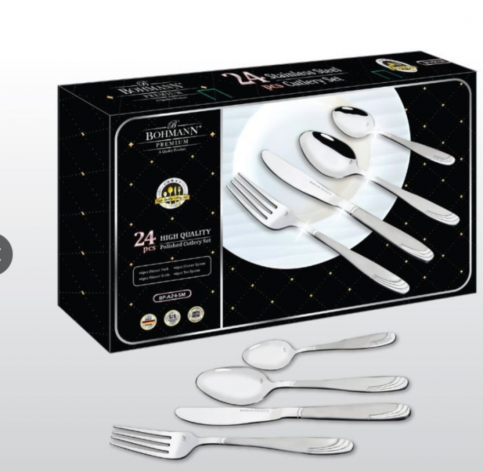 Set tacamuri 24 piese Bohmann Premium BP A24-SM, Otel inoxidabil - Argintiu [2]