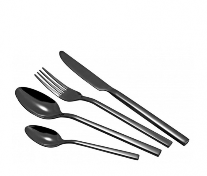 Set tacamuri din inox, 24 piese, negru lucios, Voltz