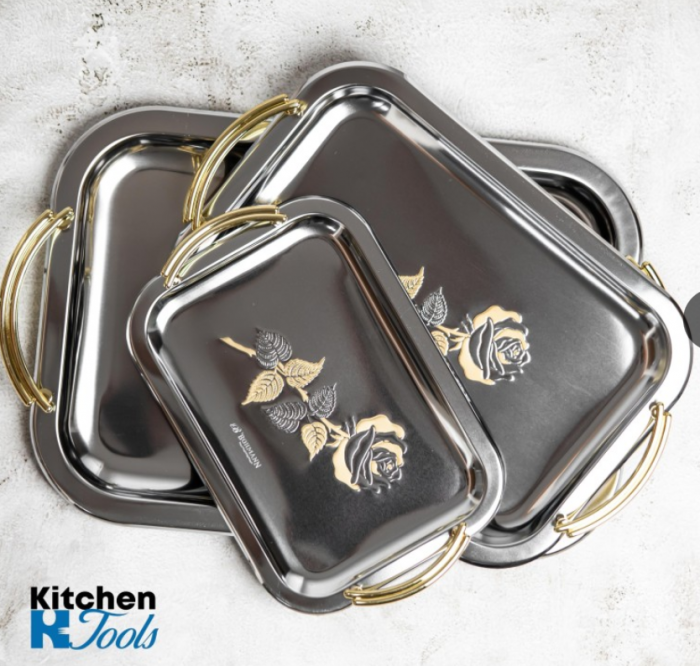 Set tavi pentru servire, 3 piese, manere aurii [2]