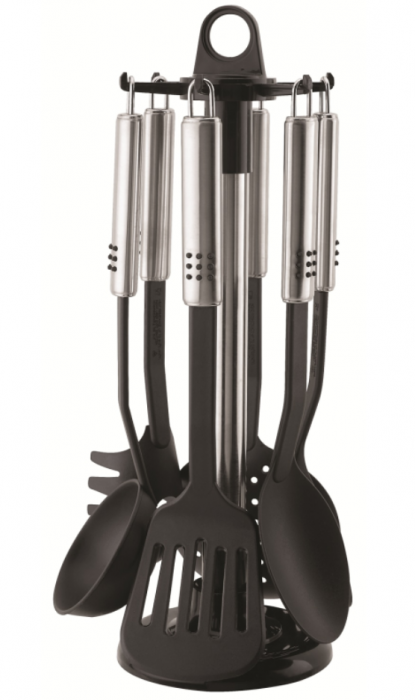 Set ustensile 7 piese Bohmann BH 7677, din Polyamida termorezistenta, maner otel inoxidabil, suport inclus [3]