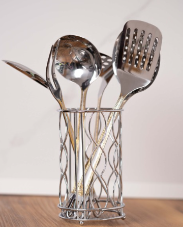 Set ustensile gatit, 7 piese, suport inclus, otel inoxidabil, Rosberg, auriu [5]