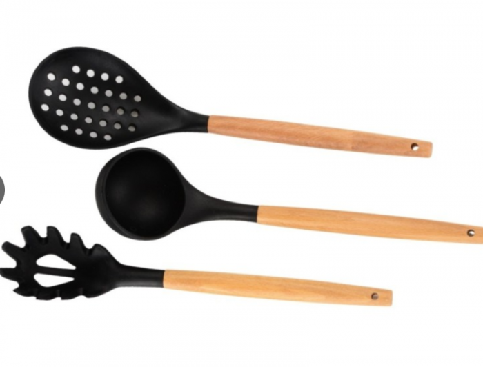 Set ustensile bucatarie Bohmann 8 piese, silicon alimentar, maner lemn, negru [5]