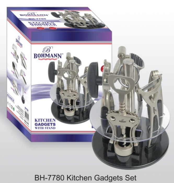 Set ustensile de bucatarie, Bohmann, 6 piese, suport rotativ, inox [9]