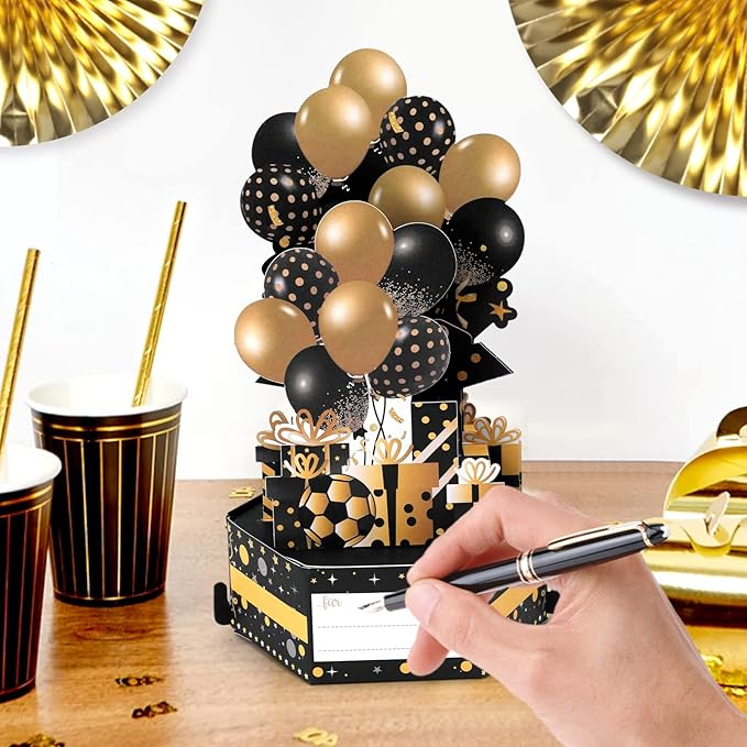 Felicitare 3D Pop-Up pentru aniversare 18 ani, Rhdekoein, cu plic, negru [6]
