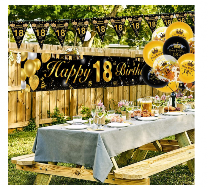 Setul de baloane pentru petreceri Happy 18 Birthday Balloons  - 18 ani, auriu + negru [7]