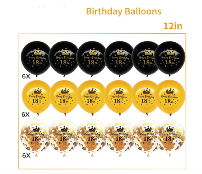 Setul de baloane pentru petreceri Happy 18 Birthday Balloons  - 18 ani, auriu + negru [3]