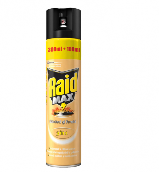 Spray Anti Insecte Raid Max 3 In 1, 400 Ml, Insecticid, Ideal Pentru Gandaci Si Furnici