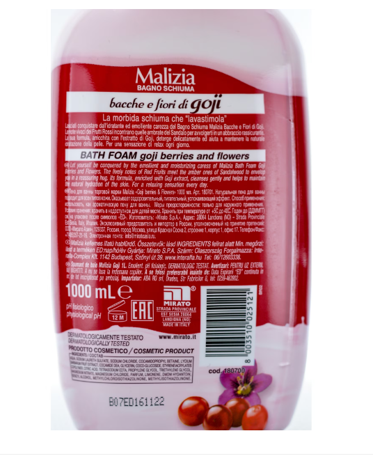 Spuma de baie Malizia cu fructe de padure si flori de Goji 1L [2]