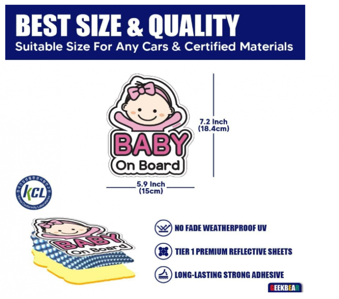 Sticker auto, baby on board, fetita in centura, 18 cm [4]