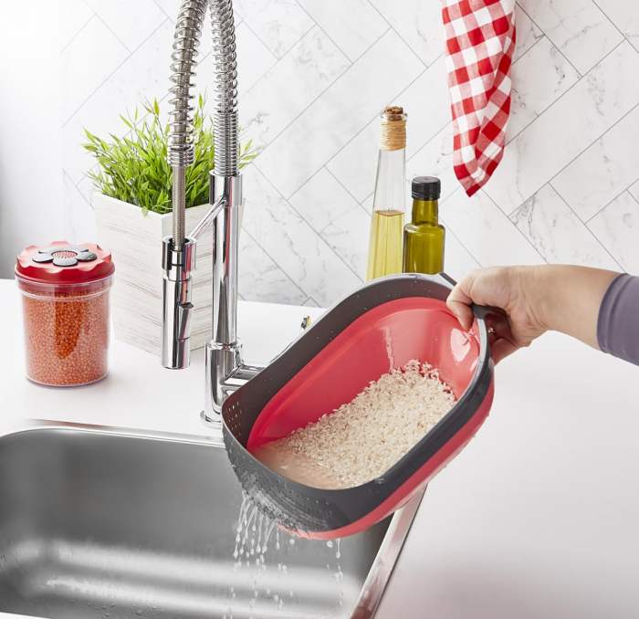Strecuratoare pliabila pentru orez, fasole, mazare, 27.5 X 23 CM, Negru/Rosu [3]