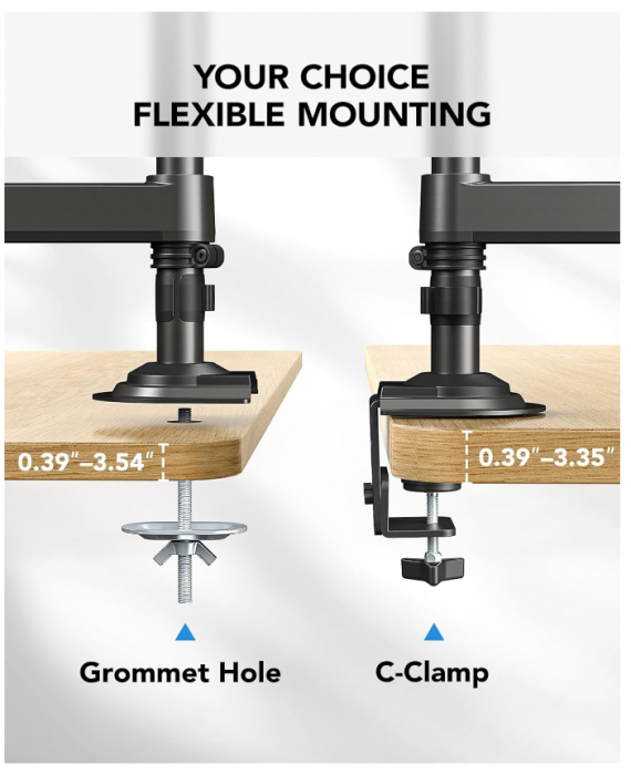 Suport Dublu pentru Monitoare - Braț Articulat cu Prindere pe Birou, Compatibil VESA 13”-27”, Reglabil pe Înălțime, Pivotare 360°, Capacitate 8 kg/Monitor - Resigilat [7]