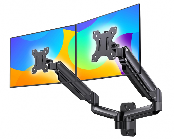Suport de Perete Dublu pentru Monitoare 17,  32,   ,   Brat Articulat cu Gaz, VESA 75 100 mm, Capacitate 3,  8 kg per Monitor, Rotire 360  , Reglabil pe Inaltime- Resigilat