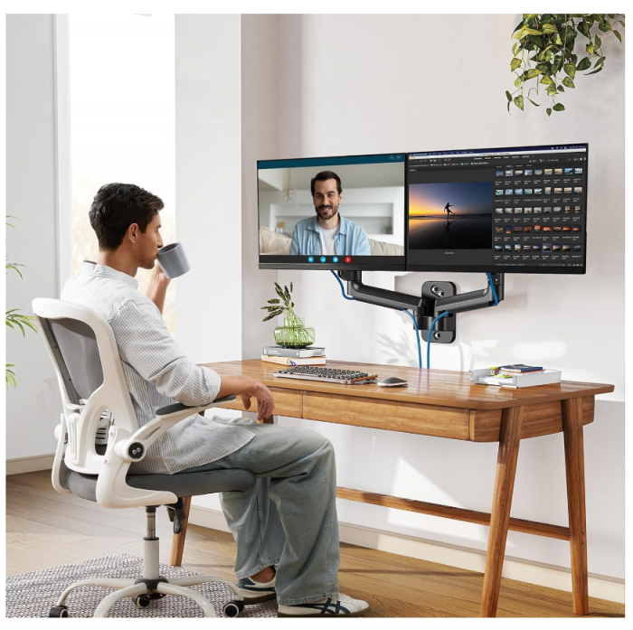 Suport de Perete Dublu pentru Monitoare 17–32” – Braț Articulat cu Gaz, VESA 75/100 mm, Capacitate 3–8 kg per Monitor, Rotire 360°, Reglabil pe Înălțime- Resigilat [5]