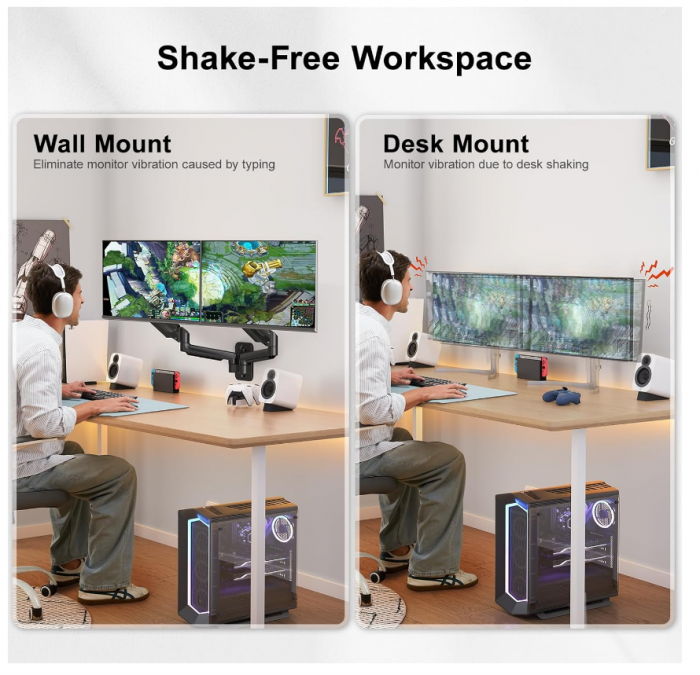 Suport de Perete Dublu pentru Monitoare 17–32” – Braț Articulat cu Gaz, VESA 75/100 mm, Capacitate 3–8 kg per Monitor, Rotire 360°, Reglabil pe Înălțime- Resigilat [6]