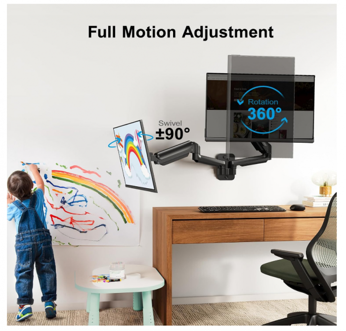 Suport de Perete Dublu pentru Monitoare 17–32” – Braț Articulat cu Gaz, VESA 75/100 mm, Capacitate 3–8 kg per Monitor, Rotire 360°, Reglabil pe Înălțime- Resigilat [3]