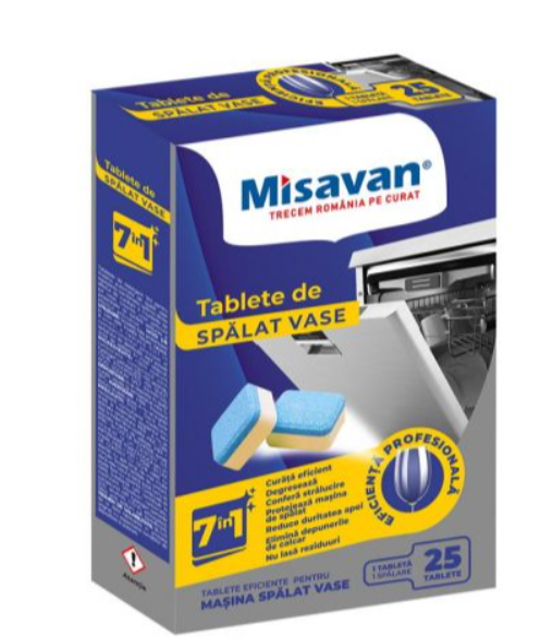 Detergent pentru masina de spalat vase Misavan 7in1 25 tablete, 30112