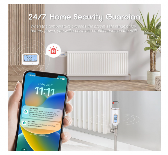 Termostat Wi‑Fi programabil pentru calorifer + gateway, 11 perioade, alarmă temperatură, child‑lock [2]