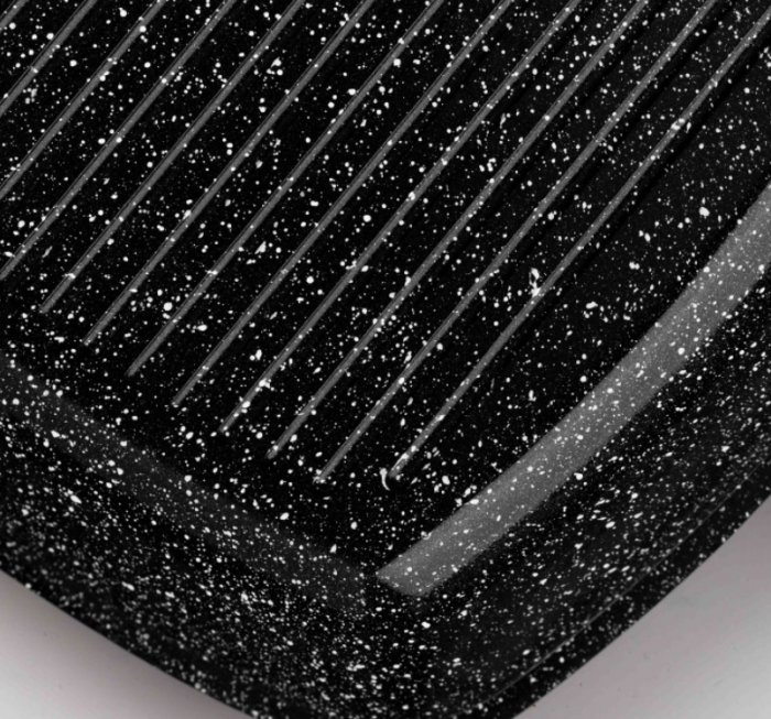Tigaie grill aluminiu turnat, 28x4.5 cm, capac termorezistent, acoperire ceramica, maner soft touch, inductie, Goldmann [3]