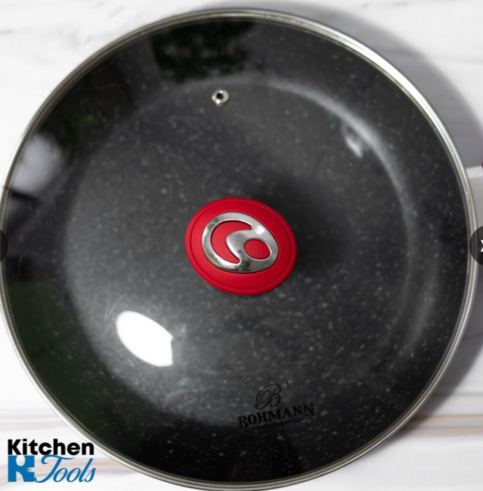 Tigaie Bohmann din aluminiu forjat, cu capac, interior marmorat, 24cm [7]