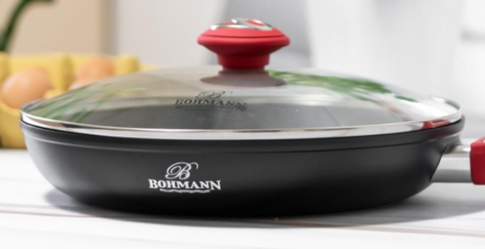 Tigaie Bohmann din aluminiu forjat, cu capac, interior marmorat, 28cm [2]