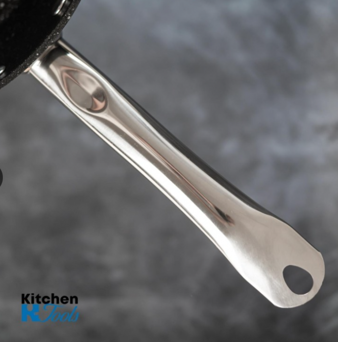 Tigaie inalta din aluminiu forjat, maner inox, interior marmorat cu capac, Bohmann, 24x7cm [5]