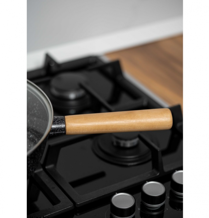 Tigaie Wok aluminiu turnat, 30x8.5 cm, Goldmann, capac termorezistent, acoperire ceramica, maner soft touch [3]