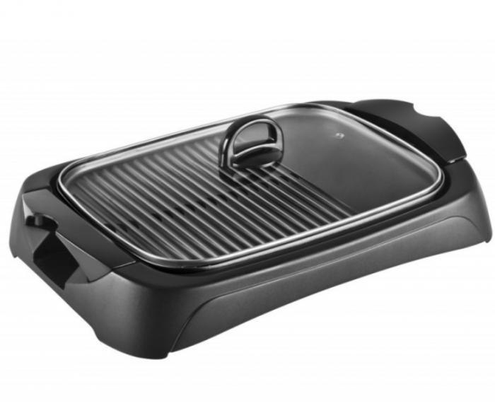 Grill electric 2000w, 40x30cm, capac din sticla VOLTZ, 5 nivele de temperatura, termostat reglabil, include Taxa verde 0.75+TVA