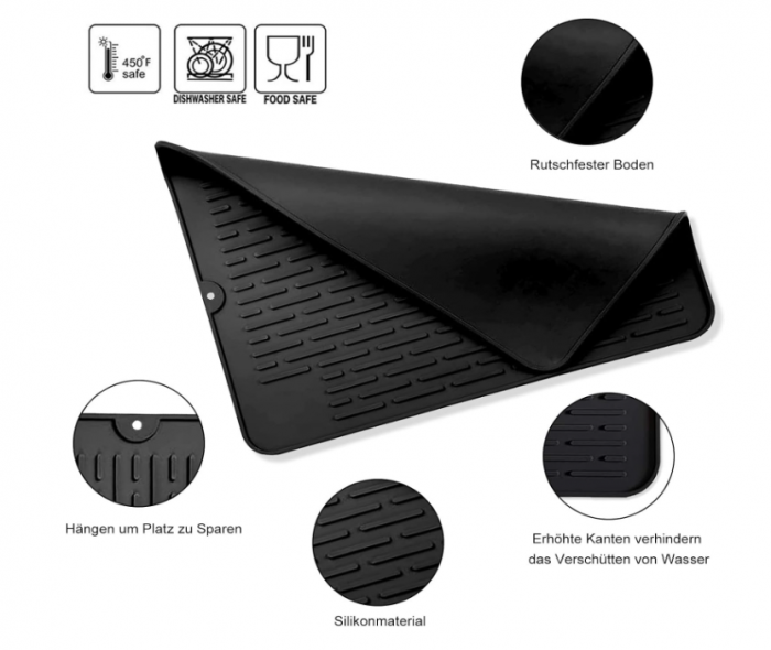 Scurgator /  uscator universal din Silicon, Negru, 45 x 40 cm, Multifuncțional, Antiderapant, Rezistent la Căldură, Ușor de Curățat [4]