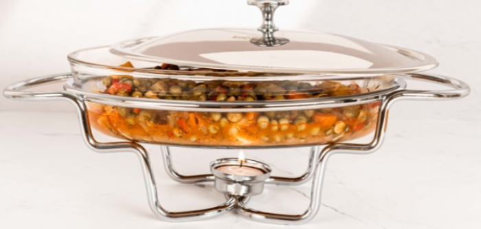 Chafing dish / Vas termorezistent cu incalzitor, 1.6 litri, capac si suport otel inoxidabil [8]