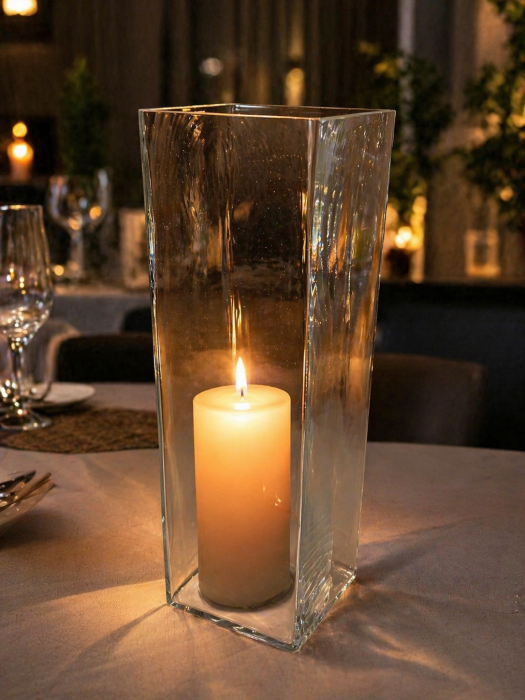 Vaza decorativa sticla groasa 38 cm, deschidere 12 cm, fara baza, suport lumanare tip lanterna, decor masa elegant, evenimente si restaurante [3]