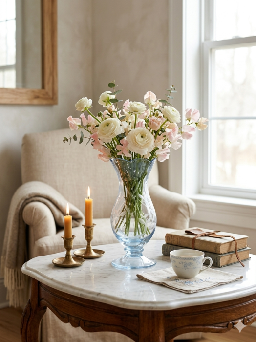 Vaza decorativa din sticla Mother Blur cu picior, 23 cm, model floral gravat, design elegant transparent [2]