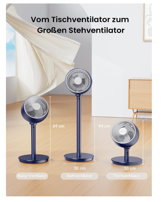 Ventilator cu Picior AIRMATE Turbo, Silentios 25 dB, 12 Trepte Viteza, Telecomanda, Oscilant, Inaltime Reglabila, Timer, Negru [6]