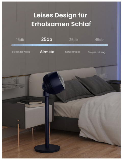 Ventilator cu Picior AIRMATE Turbo, Silentios 25 dB, 12 Trepte Viteza, Telecomanda, Oscilant, Inaltime Reglabila, Timer, Negru [8]