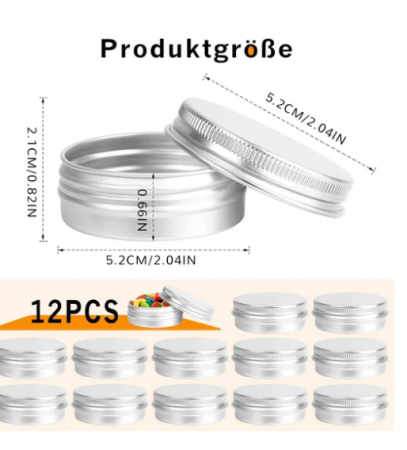 Set de 12 Cutii din Aluminiu, 30ml, Reutilizabile pentru Cosmetice, Balsam de Buze, Lumânări și Depozitare Generală [1]