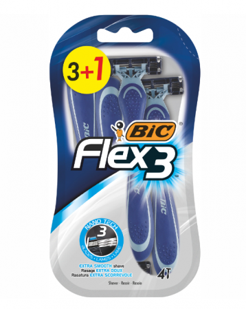 Aparate de ras clasice - Aparat de ras BIC Flex 3, Barbati, 4 buc