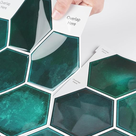 Set 16 autocolante Livelynine pentru perete, 3D hexagon, verde smarald, 30x30 cm, stickere decorative impermeabile pentru bucatarie, baie, semineu [5]