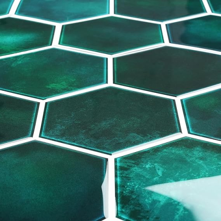 Set 16 autocolante Livelynine pentru perete, 3D hexagon, verde smarald, 30x30 cm, stickere decorative impermeabile pentru bucatarie, baie, semineu [1]