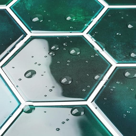 Bricolaj - Set 16 autocolante Livelynine pentru perete, 3D hexagon, verde smarald, 30x30 cm, stickere decorative impermeabile pentru bucatarie, baie, semineu