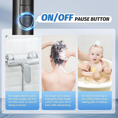 Cap dus portabil cu 4 moduri de pulverizare, filtrare apa, furtun 150 cm, switch ON/OFF, gri [3]