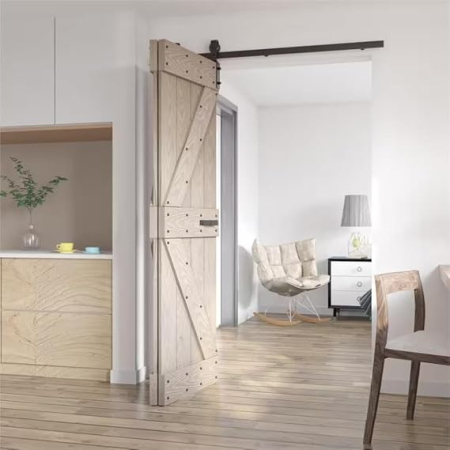 Kit HOCONNIE pentru usi glisante tip hambar, 183 cm (6 FT), sistem bi-folding cu sina, pentru 2 usi, economisire spatiu [3]