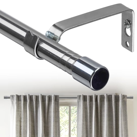 Accesorii pentru gradina - Bara pentru perdea metalica, extensibila 76-226 cm, diametru 1,6 cm, culoare argintie, cu console de montare, galerie decorativa pentru fereastra