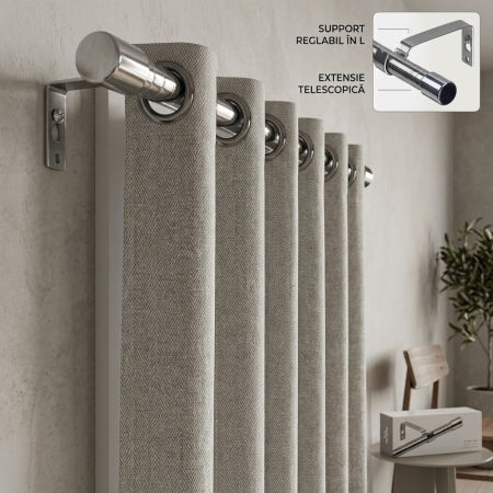 Bara pentru perdea metalica, extensibila 76-226 cm, diametru 1,6 cm, culoare argintie, cu console de montare, galerie decorativa pentru fereastra [2]