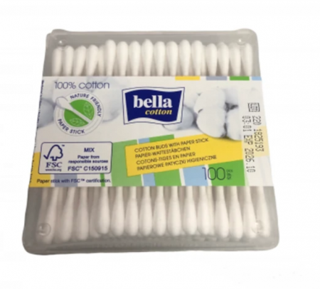 Servetele si dischete demachiante - Betisoare de urechi cutie patrata, 100 bucati, Bella