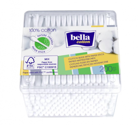 Servetele si dischete demachiante - Betisoare de urechi cutie patrata, 200 bucati, Bella