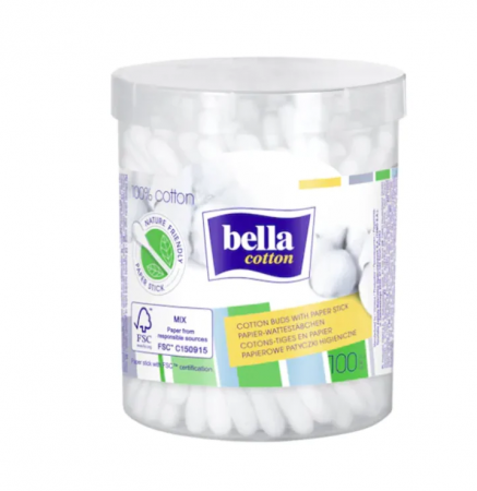 Servetele si dischete demachiante - Betisoare de urechi cutie rotunda, 100 bucati, Bella