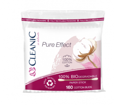 Servetele si dischete demachiante - Betisoare de urechi, Cleanic, Pure Effect, Biodegradabil, 160 buc, Alb