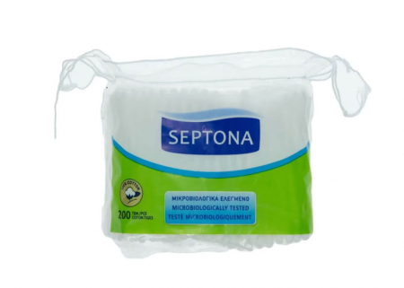 Servetele si dischete demachiante - Betisoare Urechi Septona, 200 Buc/Set, Biodegradabile, Bumbac Natural, Culoare Alba